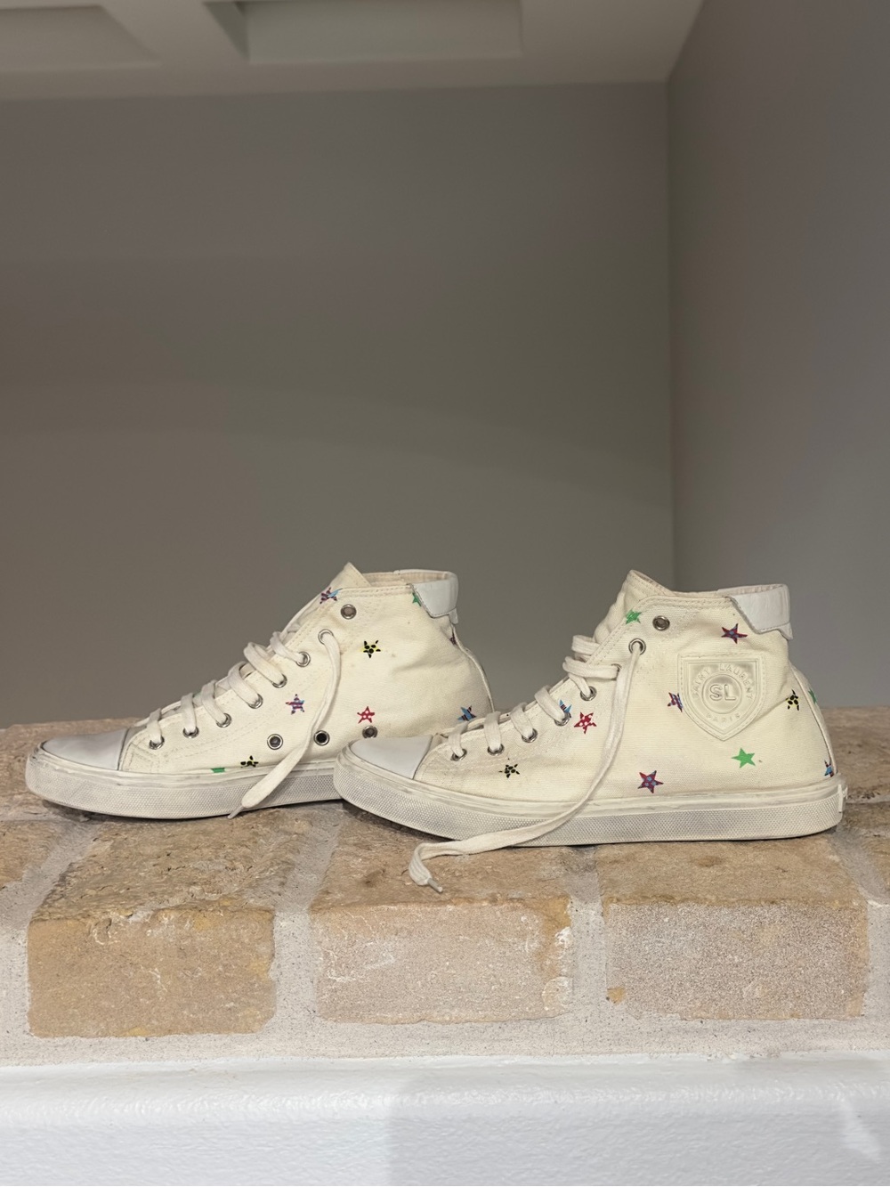 Saint Laurent SL High Top Sneakers White Canvas Star Print